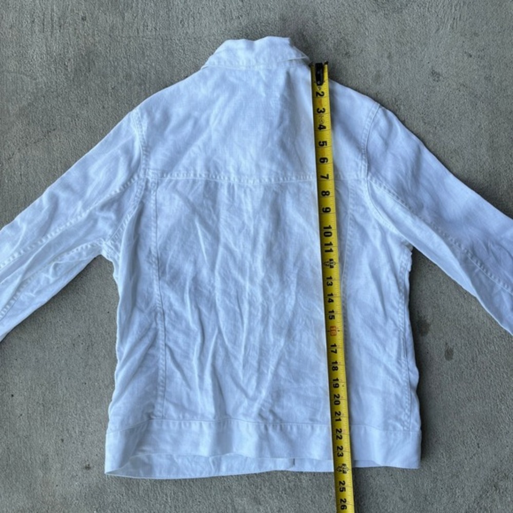 Womens Eddie Bauer Medium White Linen Utility Button Up Collared Long Sleeve - Picture 5 of 7
